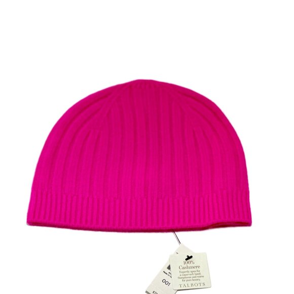 Talbots 100% Cashmere Rib Knit Beanie Hat – Neon Pink – NWT - Picture 5 of 5